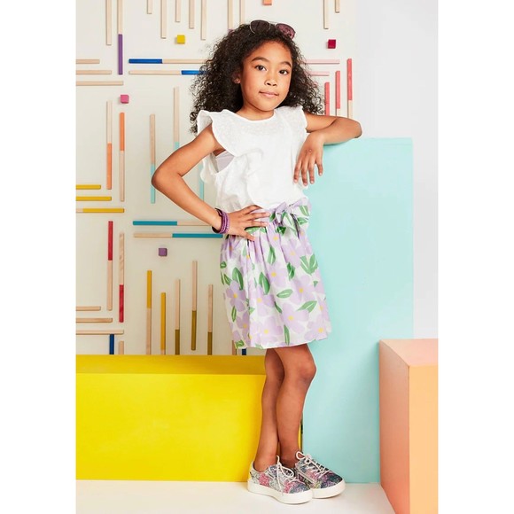 Kidpik PURPLE POPPY‎ SKIRT PULL ON PURPLE FLOWER BELTED SKATER SKIRT NEW L - Picture 1 of 9